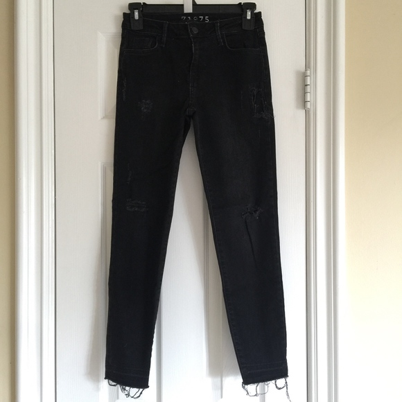 ZARA Raw Hem Black Distressed Jeans - Picture 7 of 7